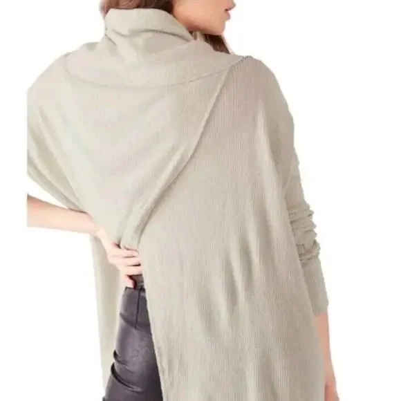 Free People Top Juicy Long Sleeve Size L oversized Ivory NWT Waffle Knit - Picture 5 of 11